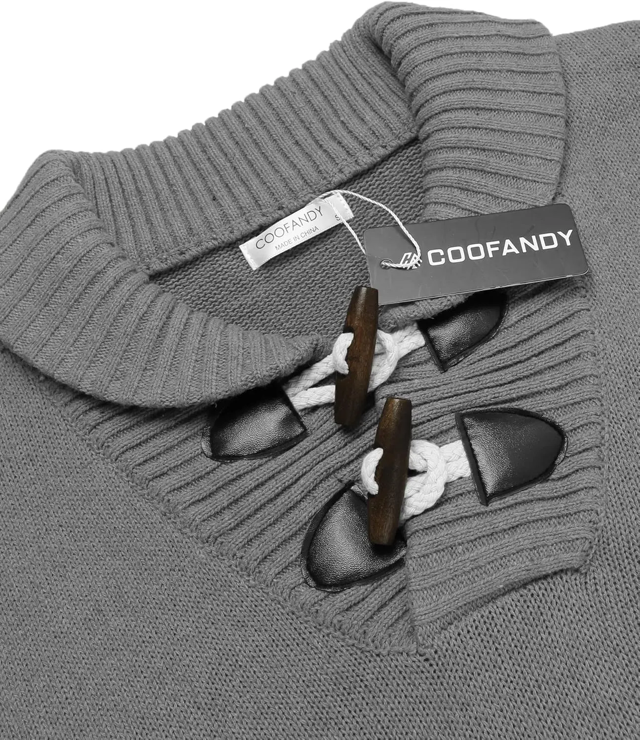 COOFANDY Men's Shawl Collar Pullover Sweater Relaxed Fit Casual Cotton Cable Knit Sweaters with Pockets