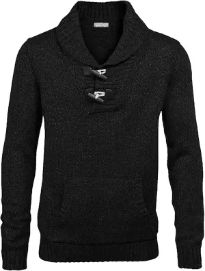 COOFANDY Men's Shawl Collar Pullover Sweater Relaxed Fit Casual Cotton Cable Knit Sweaters with Pockets