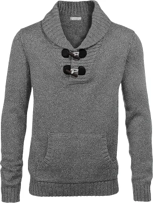 COOFANDY Men's Shawl Collar Pullover Sweater Relaxed Fit Casual Cotton Cable Knit Sweaters with Pockets