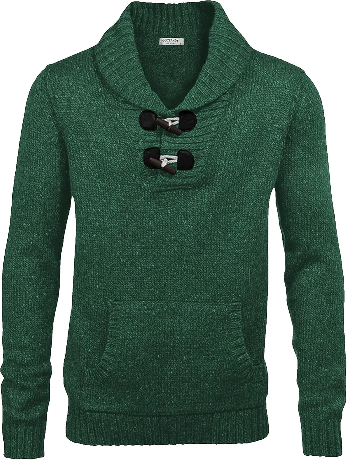 COOFANDY Men's Shawl Collar Pullover Sweater Relaxed Fit Casual Cotton Cable Knit Sweaters with Pockets