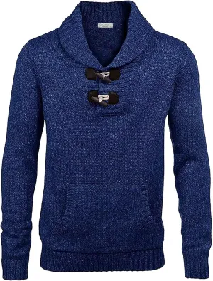 COOFANDY Men's Shawl Collar Pullover Sweater Relaxed Fit Casual Cotton Cable Knit Sweaters with Pockets
