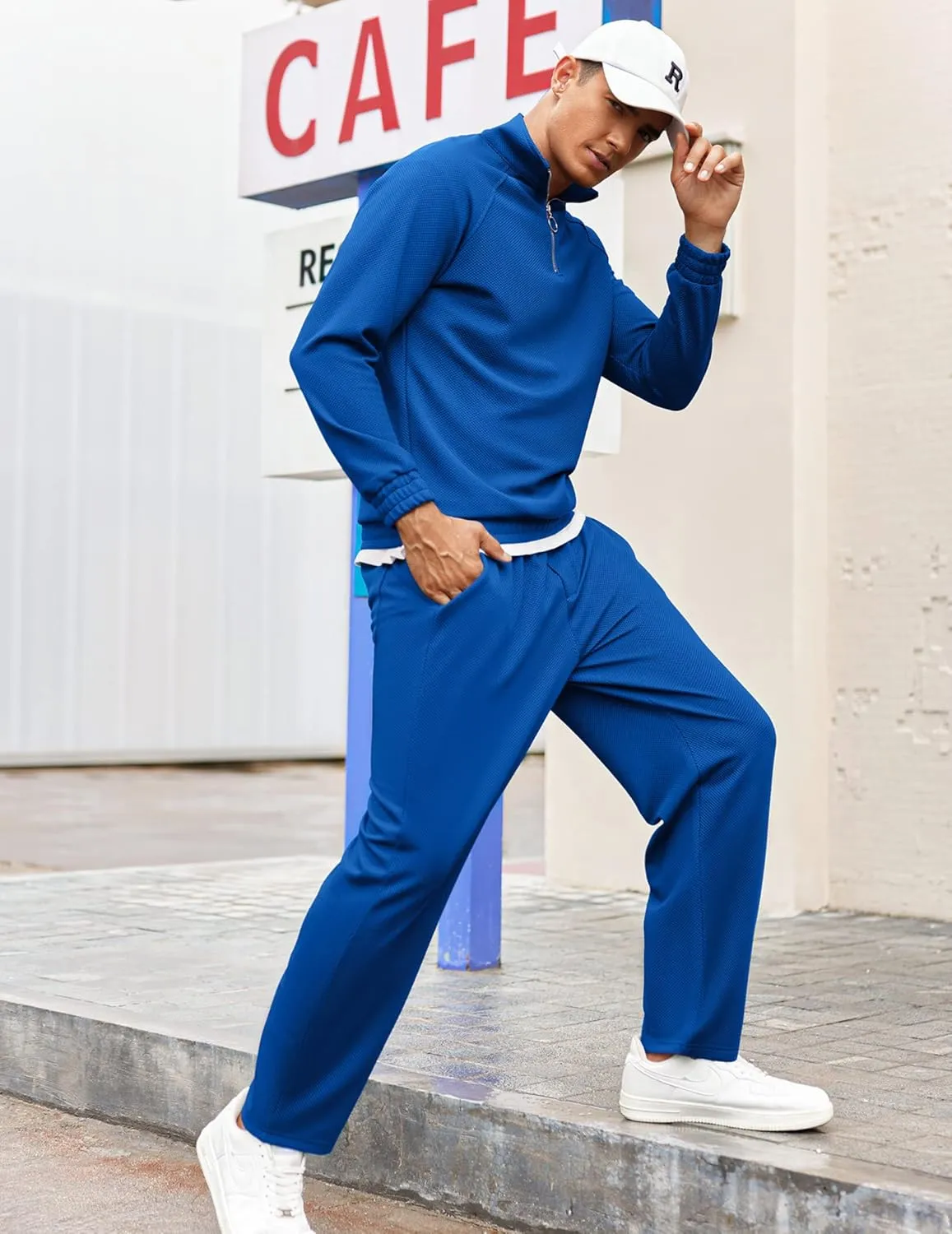 COOFANDY Men's Tracksuit 2 Piece Relaxed Fit Half-zip Sweatsuits Athletic Running Jogging Suit Sets