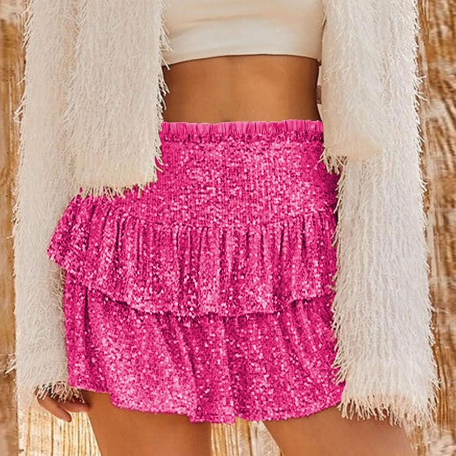 cooki Sequin Skirts for Women, Sexy Sparkly Mini Pleated Skirt Womens Glitter Layered Short Skirt for Xmas Holiday Party