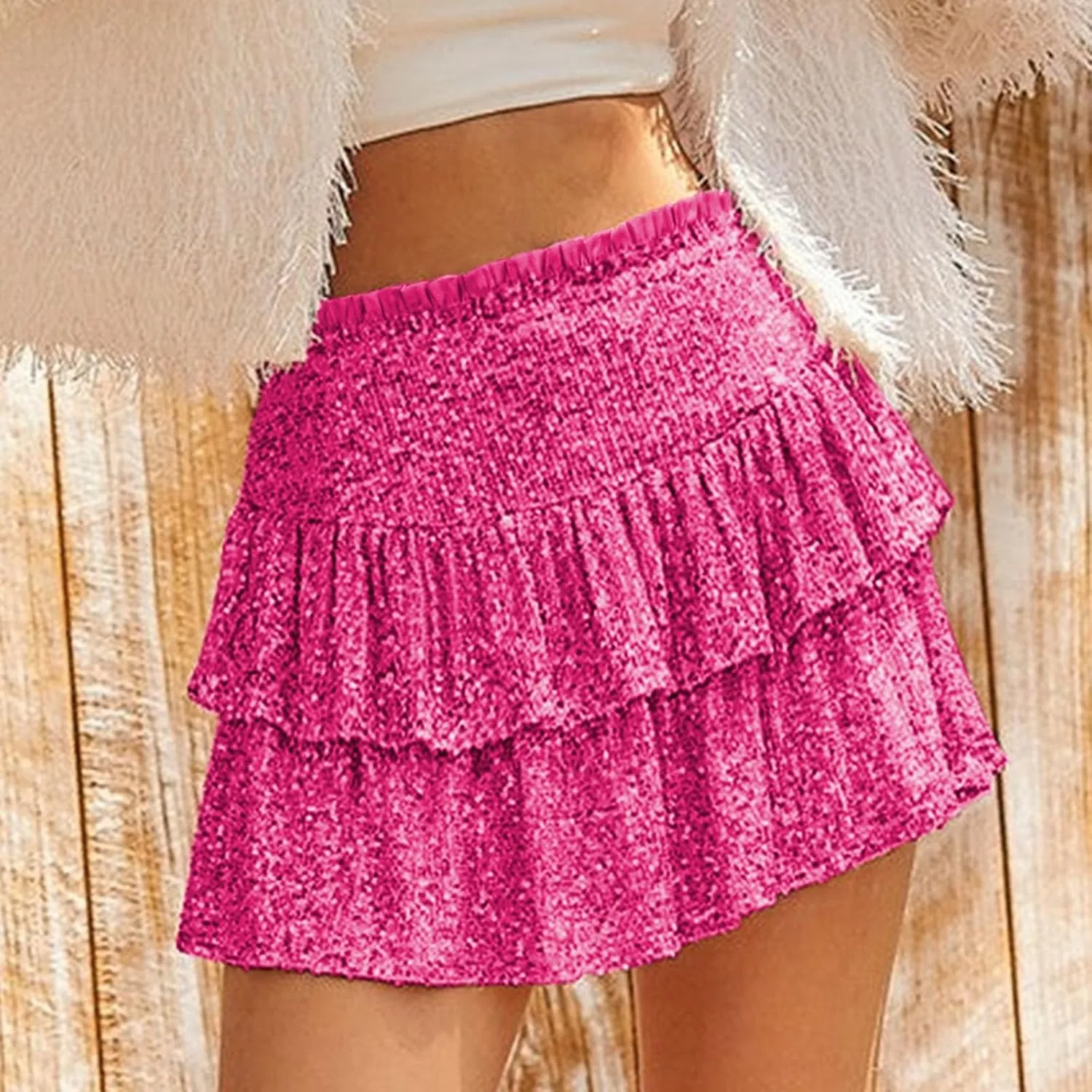 cooki Sequin Skirts for Women, Sexy Sparkly Mini Pleated Skirt Womens Glitter Layered Short Skirt for Xmas Holiday Party