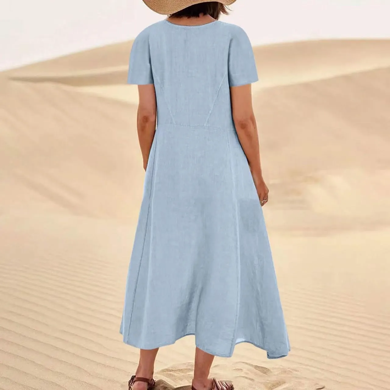 Cotton Linen Maxi Dress Summer Fashion Short Sleeve Beach Dresses Boho Casual Sundress Ladies Vacation Outfits 2025