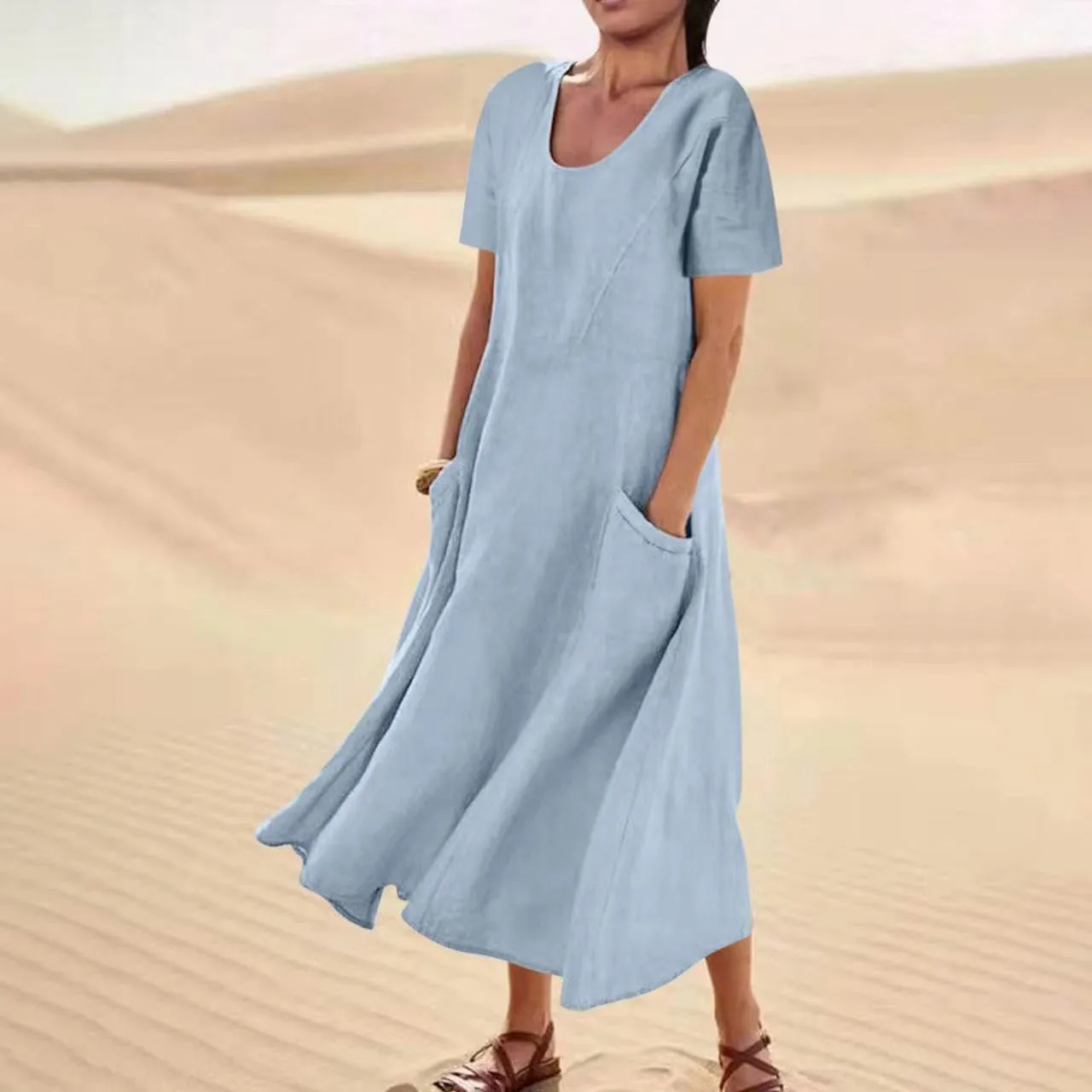 Cotton Linen Maxi Dress Summer Fashion Short Sleeve Beach Dresses Boho Casual Sundress Ladies Vacation Outfits 2025