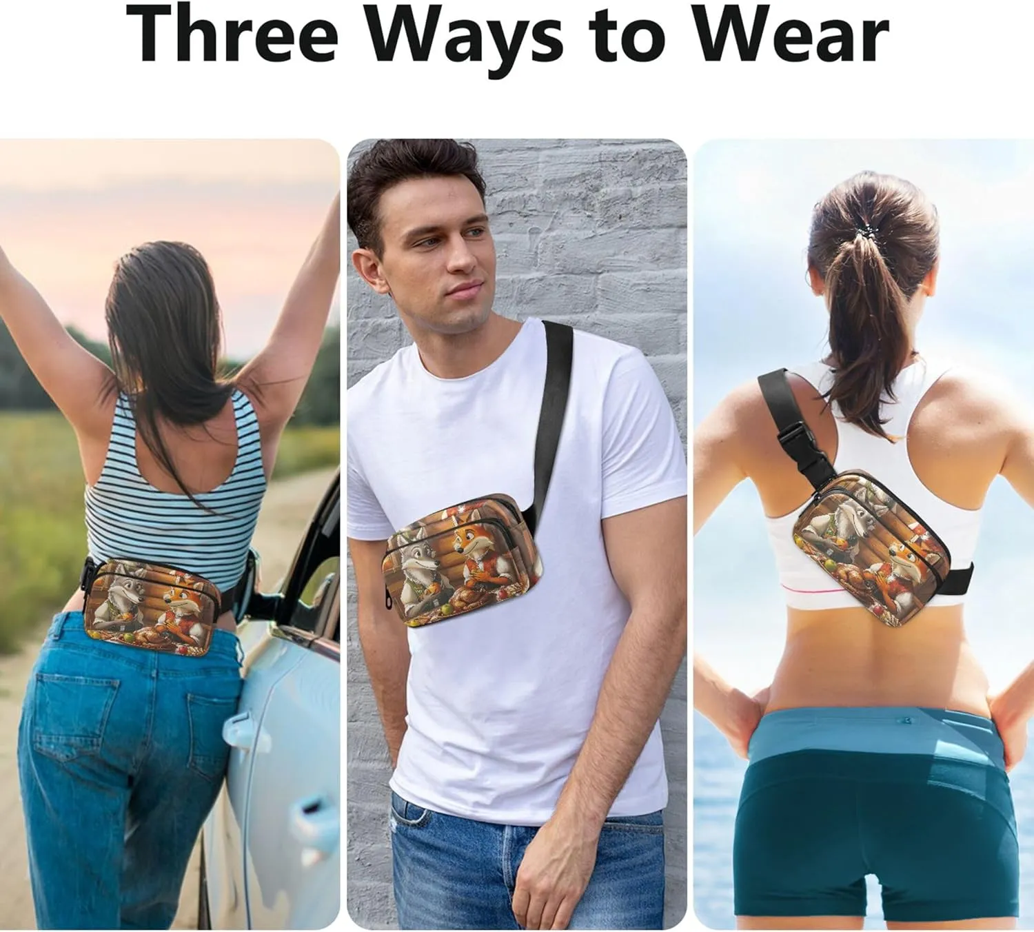 Cozy Wolf Fox Rustic Dinner Women Fanny Pack Funky Everywhere Belt Bag Waterproof Cross Body Waist Purse