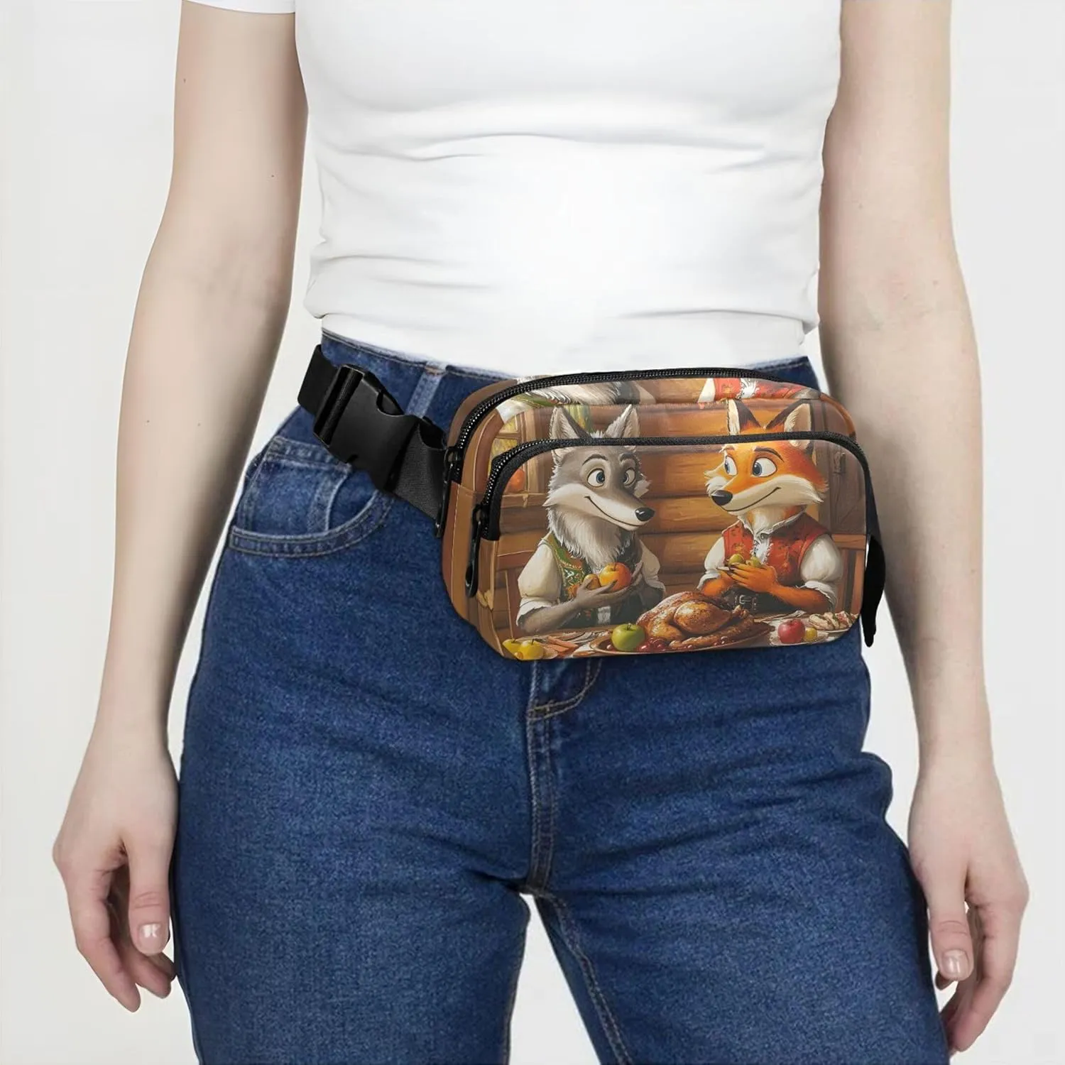 Cozy Wolf Fox Rustic Dinner Women Fanny Pack Funky Everywhere Belt Bag Waterproof Cross Body Waist Purse