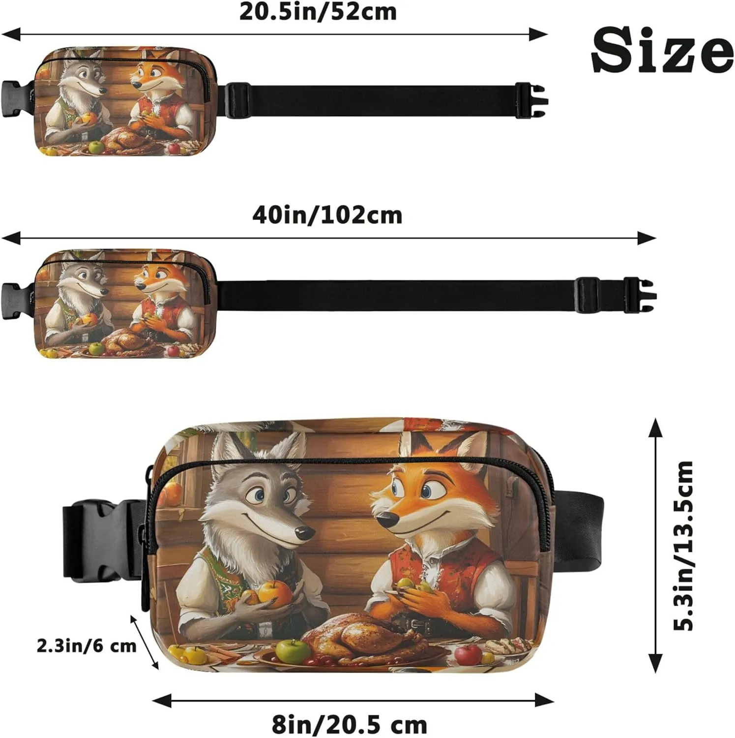 Cozy Wolf Fox Rustic Dinner Women Fanny Pack Funky Everywhere Belt Bag Waterproof Cross Body Waist Purse