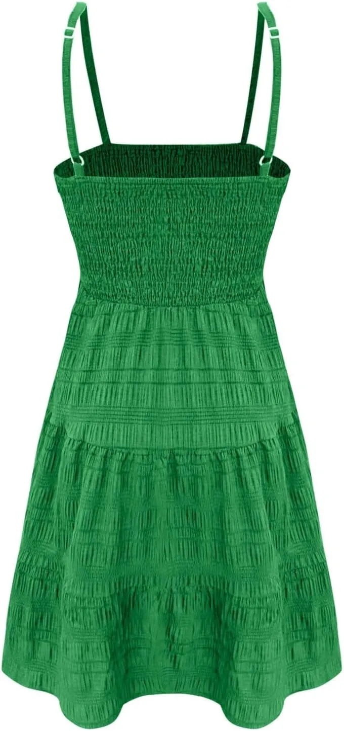 CRNTCEM Women's 2024 Summer Swing Mini Dress Smocked Backless Flowy A Line Sundress Sleeveless Party Swing Mini Dress