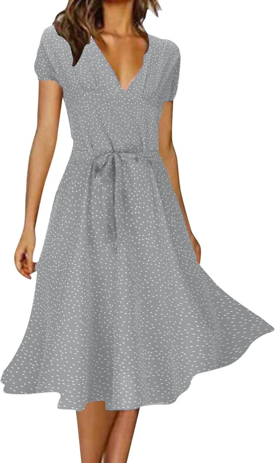CRNTCEM Womens Floral Printed Maxi Dress Summer Long Flowy Beach Party Dresses V Neck Short Sleeve Ruffle Hem Casual Dress