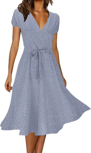 CRNTCEM Womens Floral Printed Maxi Dress Summer Long Flowy Beach Party Dresses V Neck Short Sleeve Ruffle Hem Casual Dress