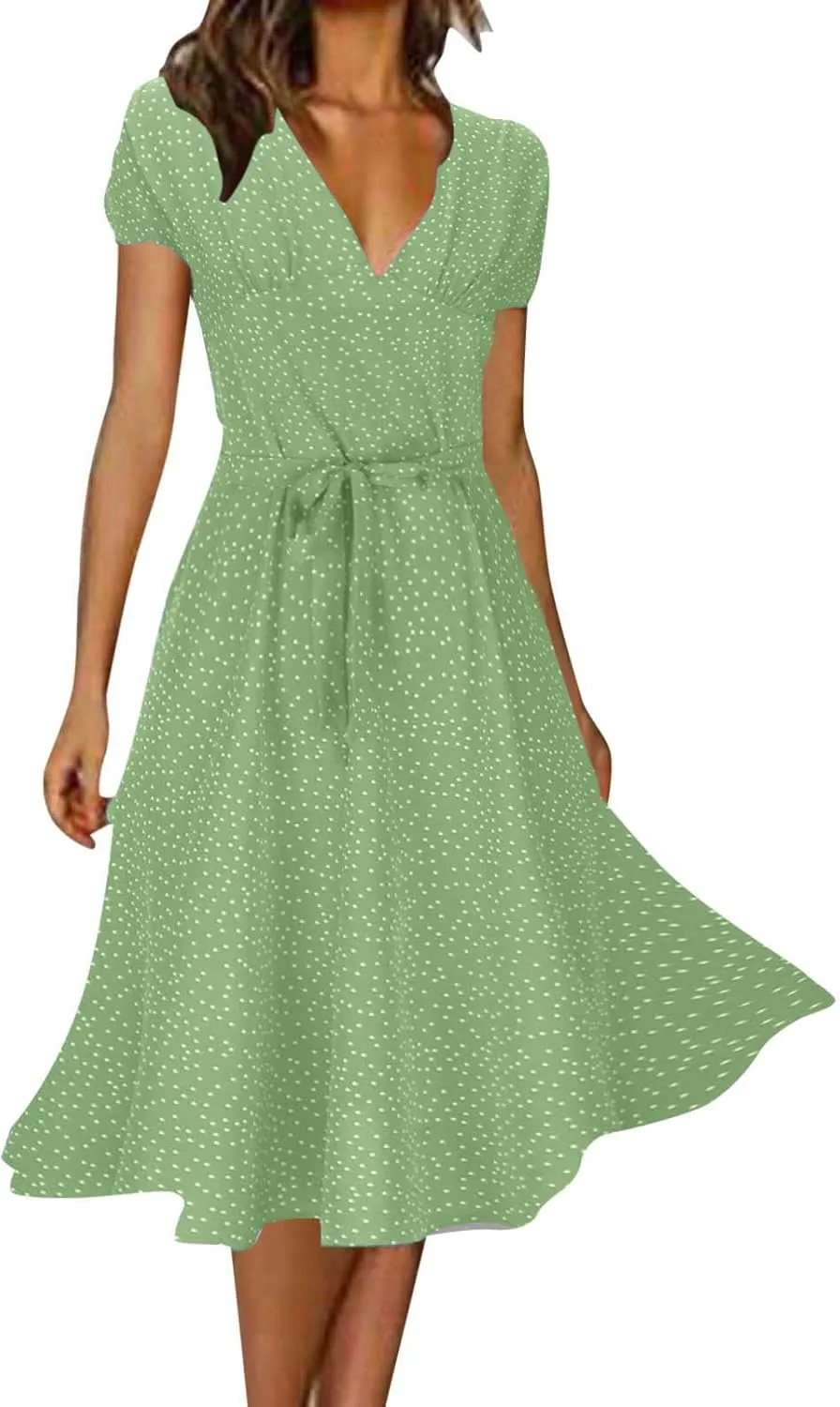 CRNTCEM Womens Floral Printed Maxi Dress Summer Long Flowy Beach Party Dresses V Neck Short Sleeve Ruffle Hem Casual Dress
