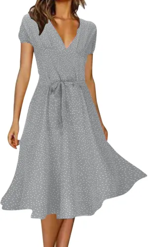 CRNTCEM Womens Floral Printed Maxi Dress Summer Long Flowy Beach Party Dresses V Neck Short Sleeve Ruffle Hem Casual Dress
