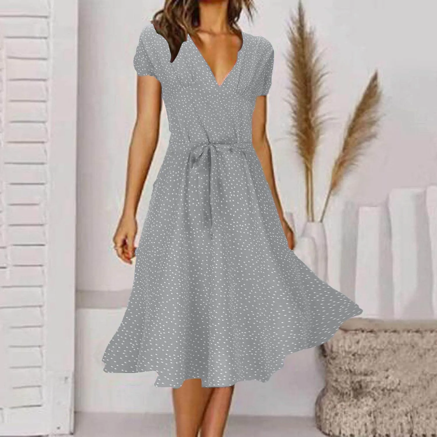 CRNTCEM Womens Floral Printed Maxi Dress Summer Long Flowy Beach Party Dresses V Neck Short Sleeve Ruffle Hem Casual Dress