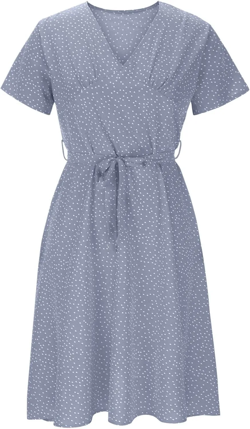 CRNTCEM Womens Floral Printed Maxi Dress Summer Long Flowy Beach Party Dresses V Neck Short Sleeve Ruffle Hem Casual Dress