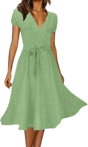 CRNTCEM Womens Floral Printed Maxi Dress Summer Long Flowy Beach Party Dresses V Neck Short Sleeve Ruffle Hem Casual Dress