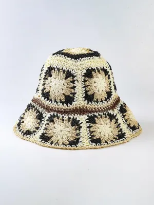 Crochet Hat Flower Black Cream