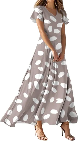 Cute Floral Maxi Dresses for Women 2025 Flowy Short Sleeve Chiffon Dress Summer Casual Prom Beach Clothes Easter Dress
