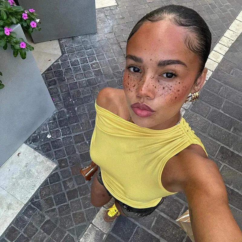 Drawstring Ruched One Shoulder Crop Top