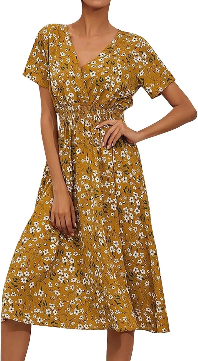 Dresses for Women 2025 Spring Summer Casual Women Dresses Spring Floral Print Women Dresses Spring