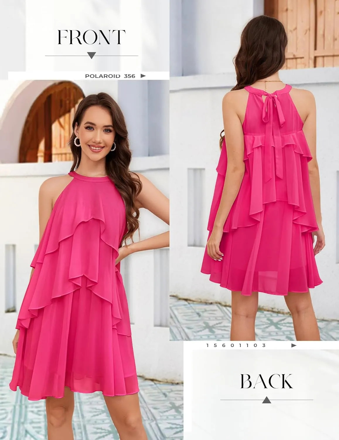 DRESSTELLS Women's Casual Halter Ruffle Tiered Dresses, Beach Wedding Cocktail Party Mini Sundress