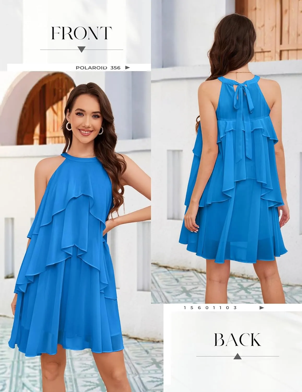 DRESSTELLS Women's Casual Halter Ruffle Tiered Dresses, Beach Wedding Cocktail Party Mini Sundress