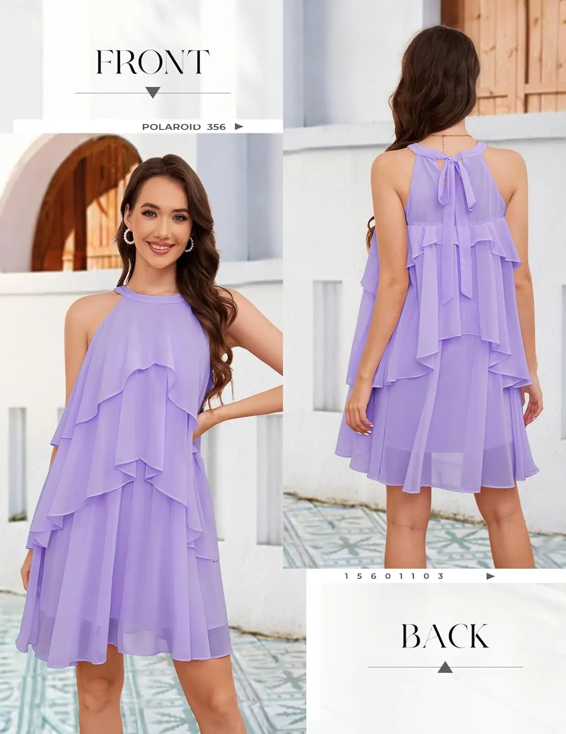 DRESSTELLS Women's Casual Halter Ruffle Tiered Dresses, Beach Wedding Cocktail Party Mini Sundress