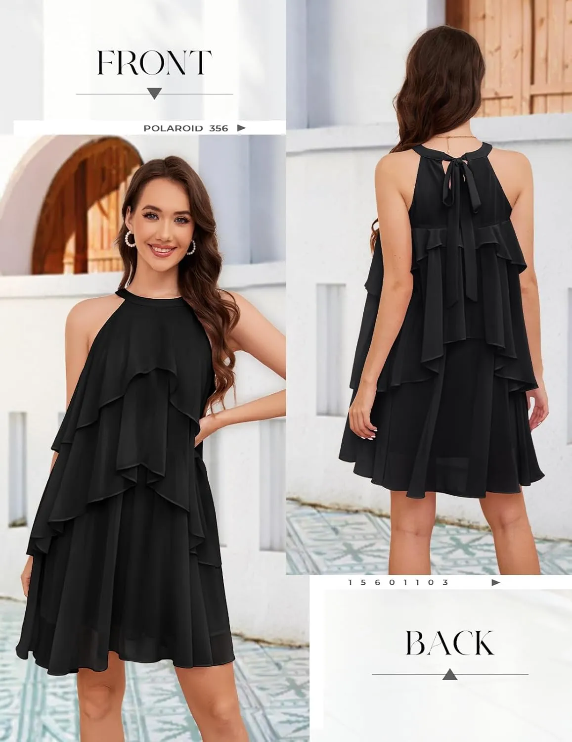 DRESSTELLS Women's Casual Halter Ruffle Tiered Dresses, Beach Wedding Cocktail Party Mini Sundress