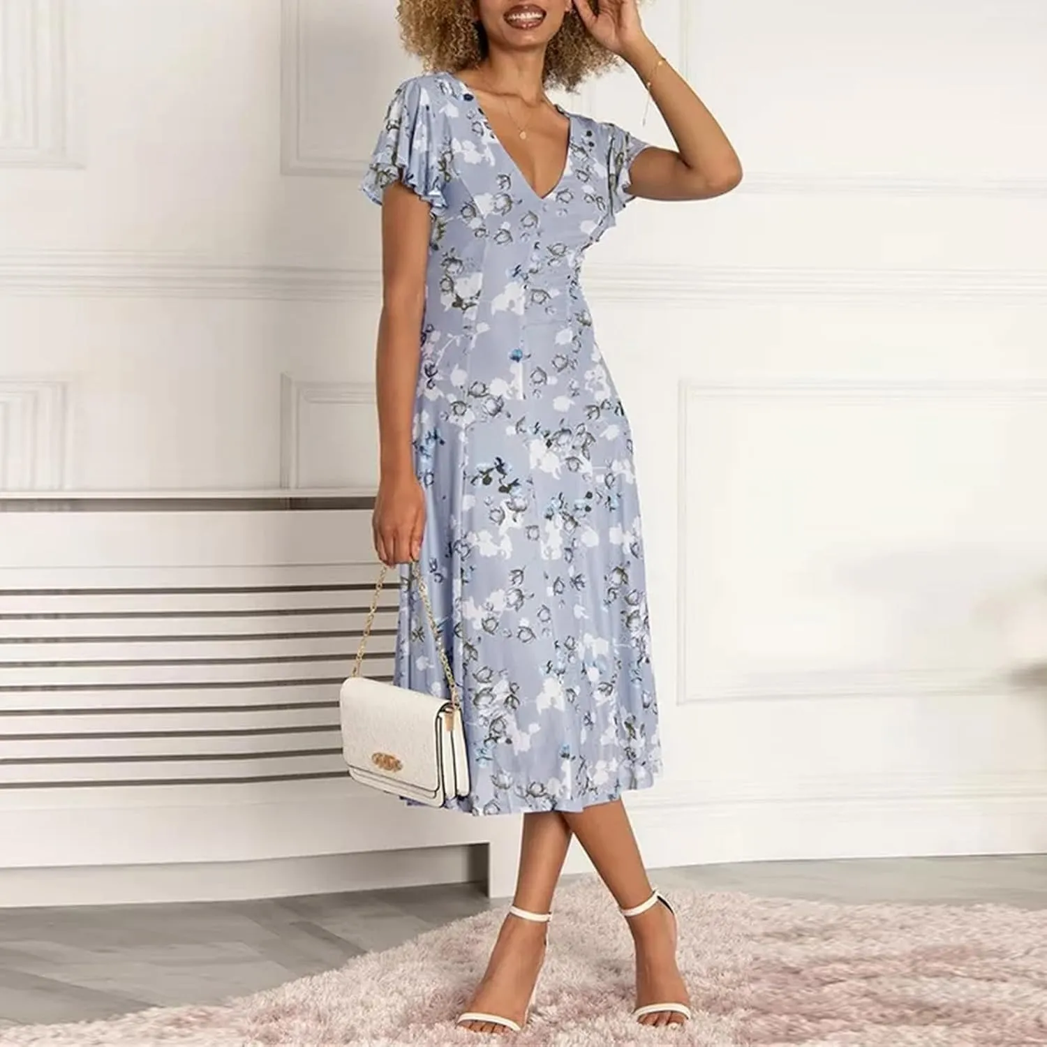 Easter Dress for Women Casual Spring Summer Swing Fitted Maxi Dress Ruffle Short Sleeve Dresses