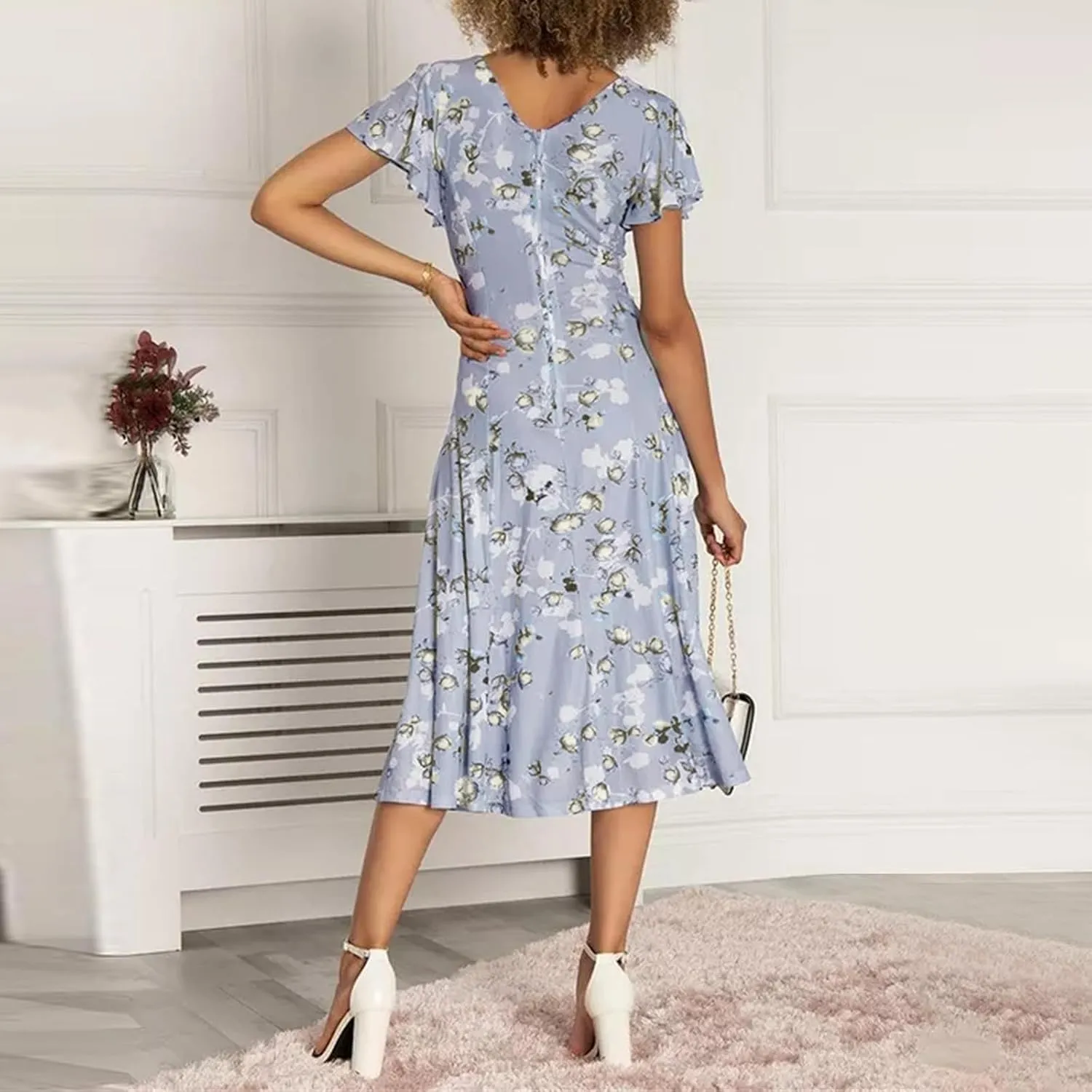 Easter Dress for Women Casual Spring Summer Swing Fitted Maxi Dress Ruffle Short Sleeve Dresses