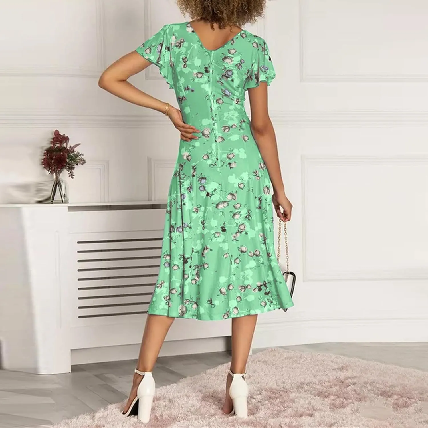 Easter Dress for Women Casual Spring Summer Swing Fitted Maxi Dress Ruffle Short Sleeve Dresses