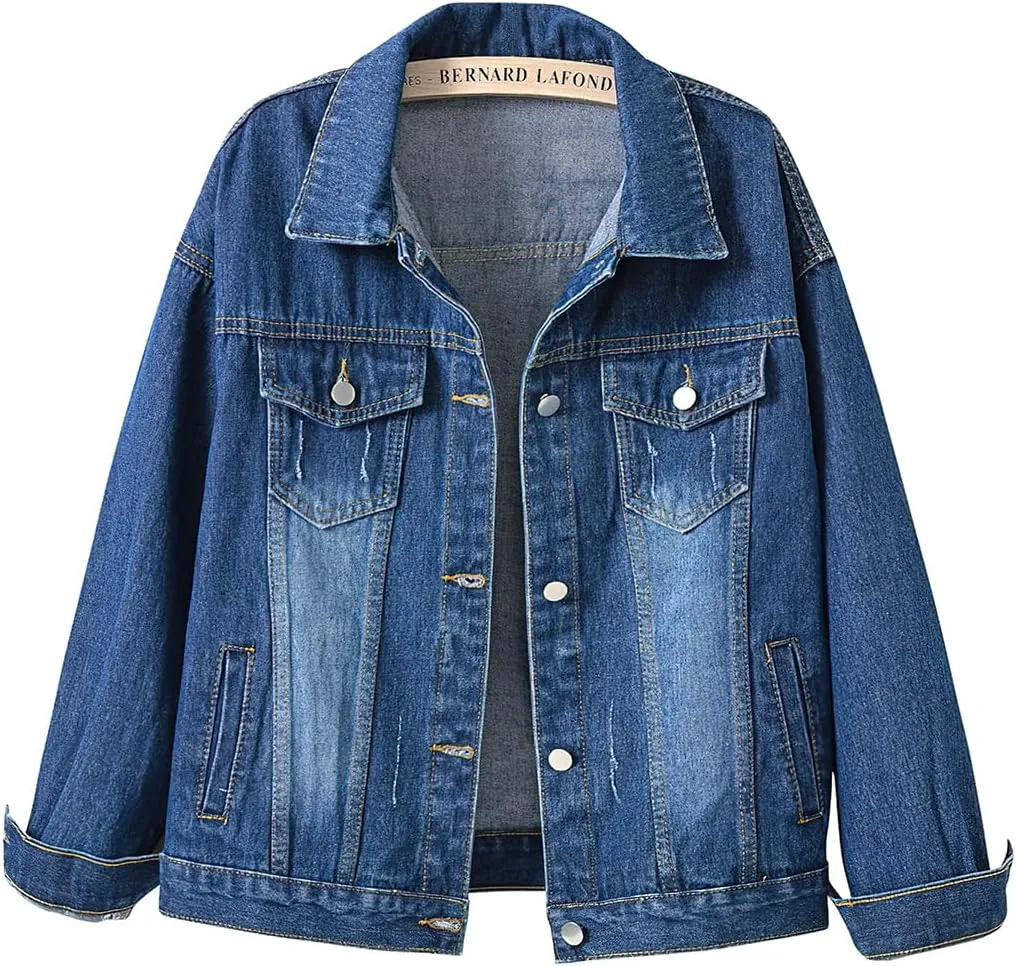 ebossy Women's Candy Color Denim Jacket Relaxed Fit Casual Jean Trucker Jacket