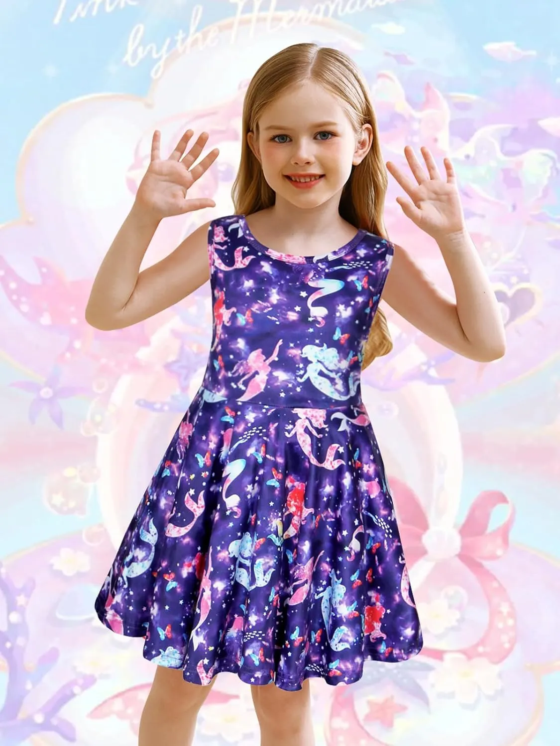 Eledobby Mermaid Dress for Girls Sleeveless Tank Dresses Summer Casual A-Line Swing Sundress Beach Mermaids Outfit