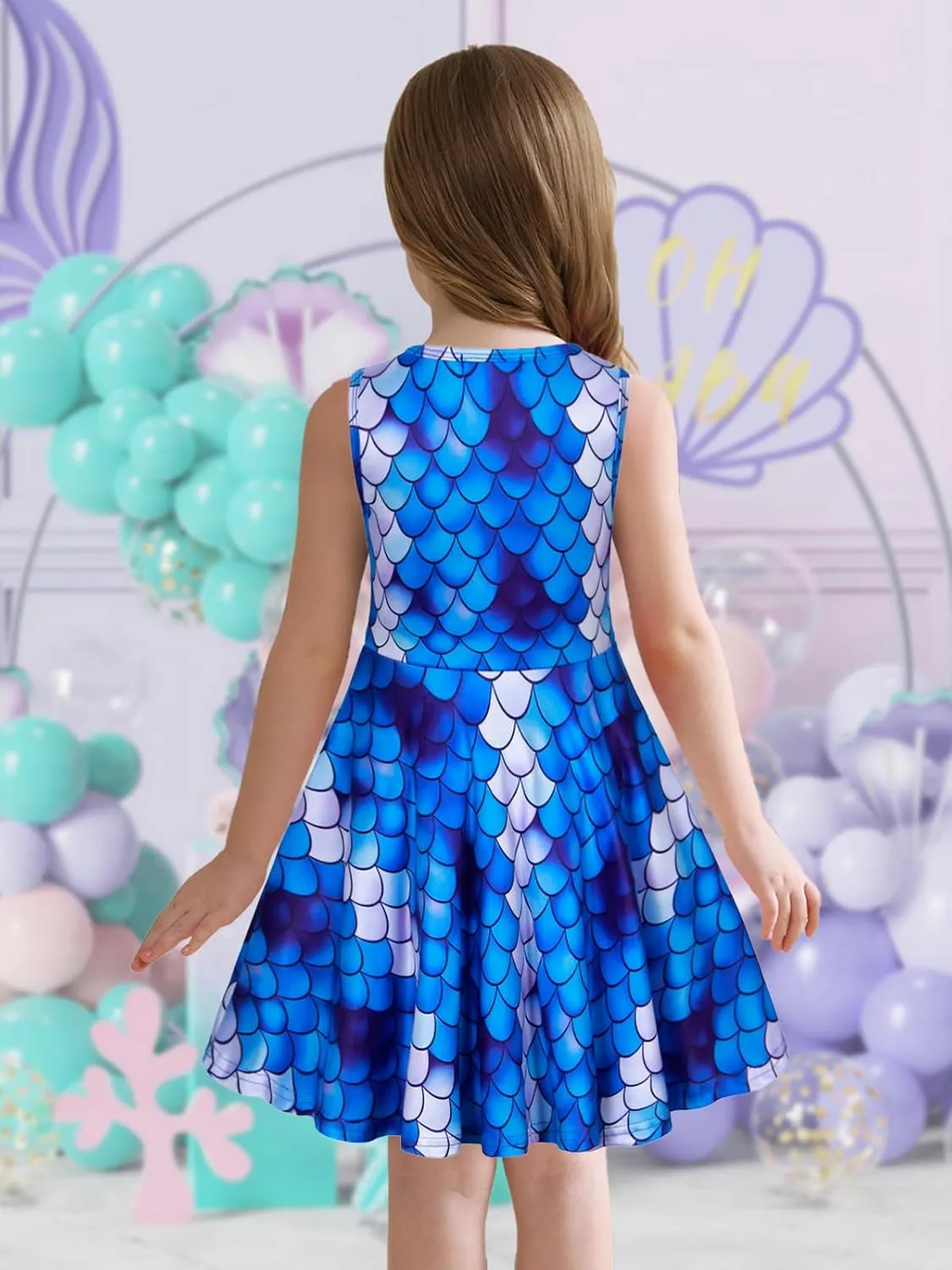 Eledobby Mermaid Dress for Girls Sleeveless Tank Dresses Summer Casual A-Line Swing Sundress Beach Mermaids Outfit