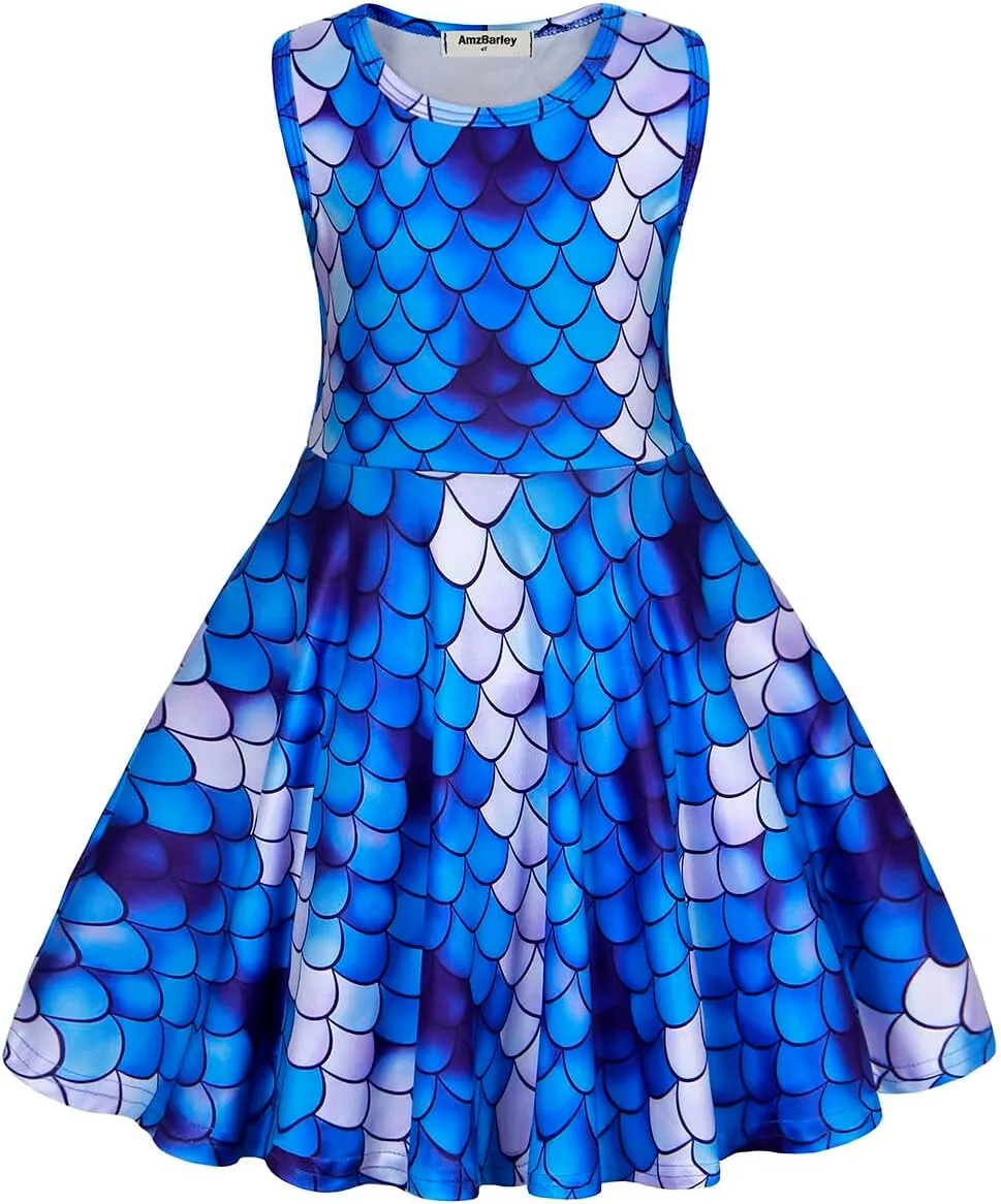 Eledobby Mermaid Dress for Girls Sleeveless Tank Dresses Summer Casual A-Line Swing Sundress Beach Mermaids Outfit