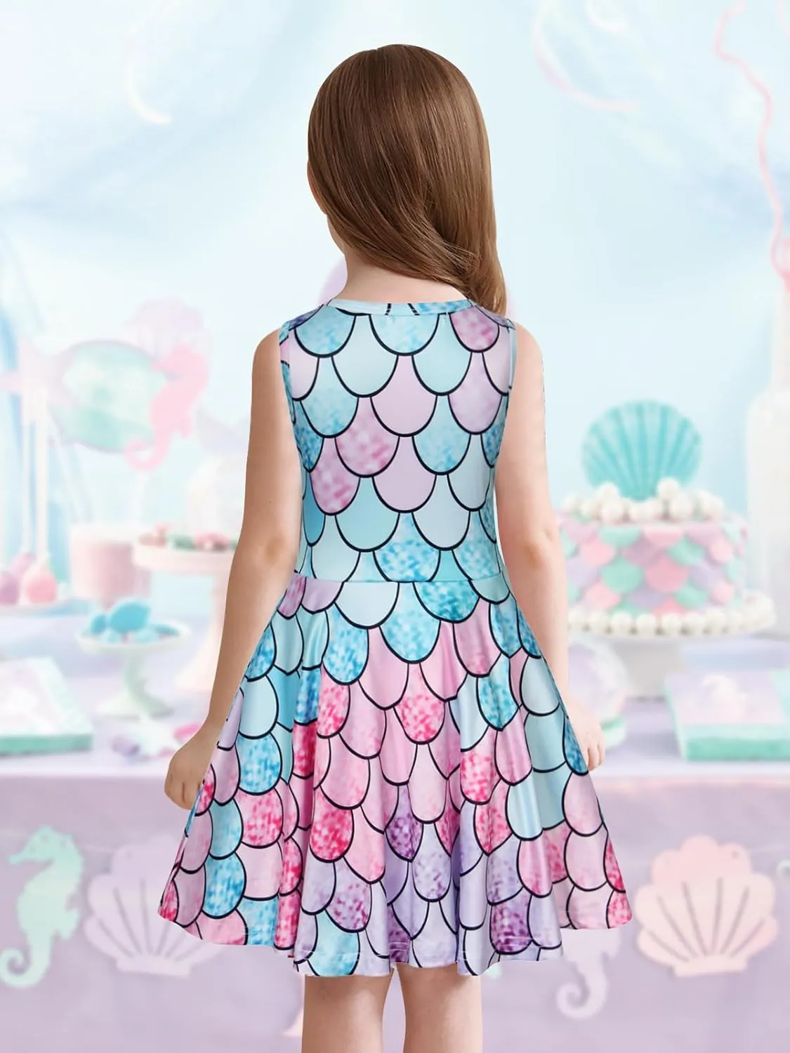 Eledobby Mermaid Dress for Girls Sleeveless Tank Dresses Summer Casual A-Line Swing Sundress Beach Mermaids Outfit