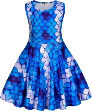 Eledobby Mermaid Dress for Girls Sleeveless Tank Dresses Summer Casual A-Line Swing Sundress Beach Mermaids Outfit