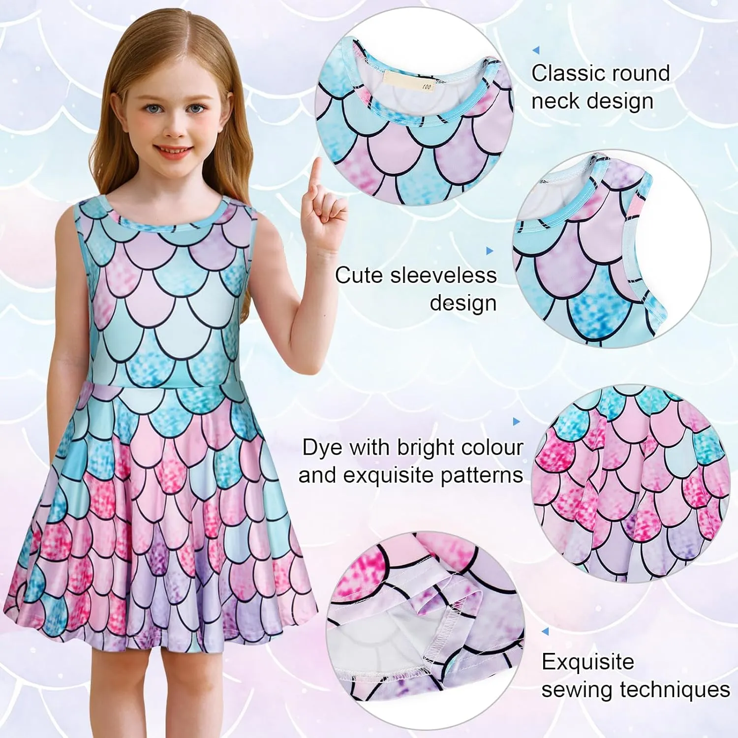 Eledobby Mermaid Dress for Girls Sleeveless Tank Dresses Summer Casual A-Line Swing Sundress Beach Mermaids Outfit