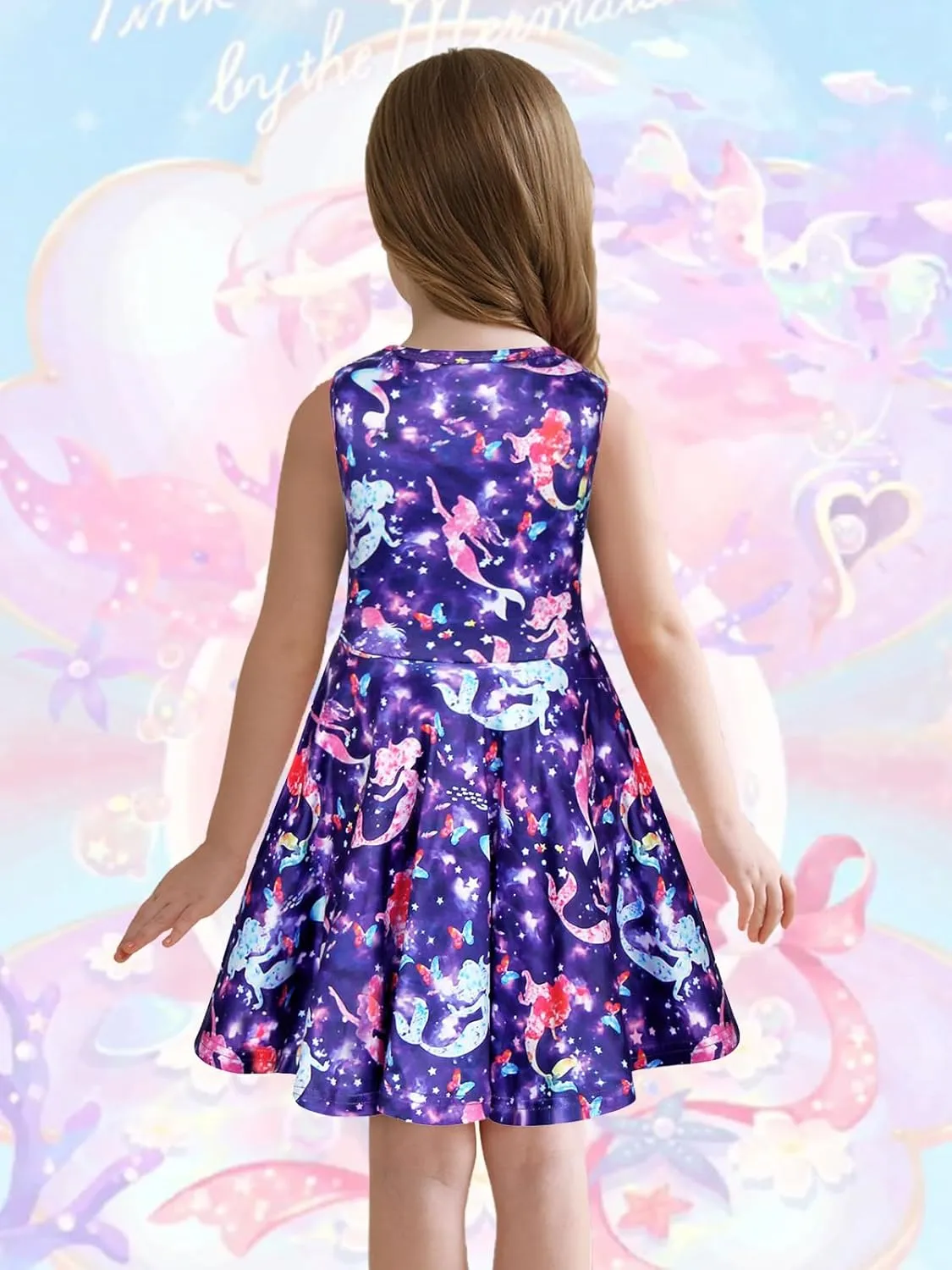 Eledobby Mermaid Dress for Girls Sleeveless Tank Dresses Summer Casual A-Line Swing Sundress Beach Mermaids Outfit