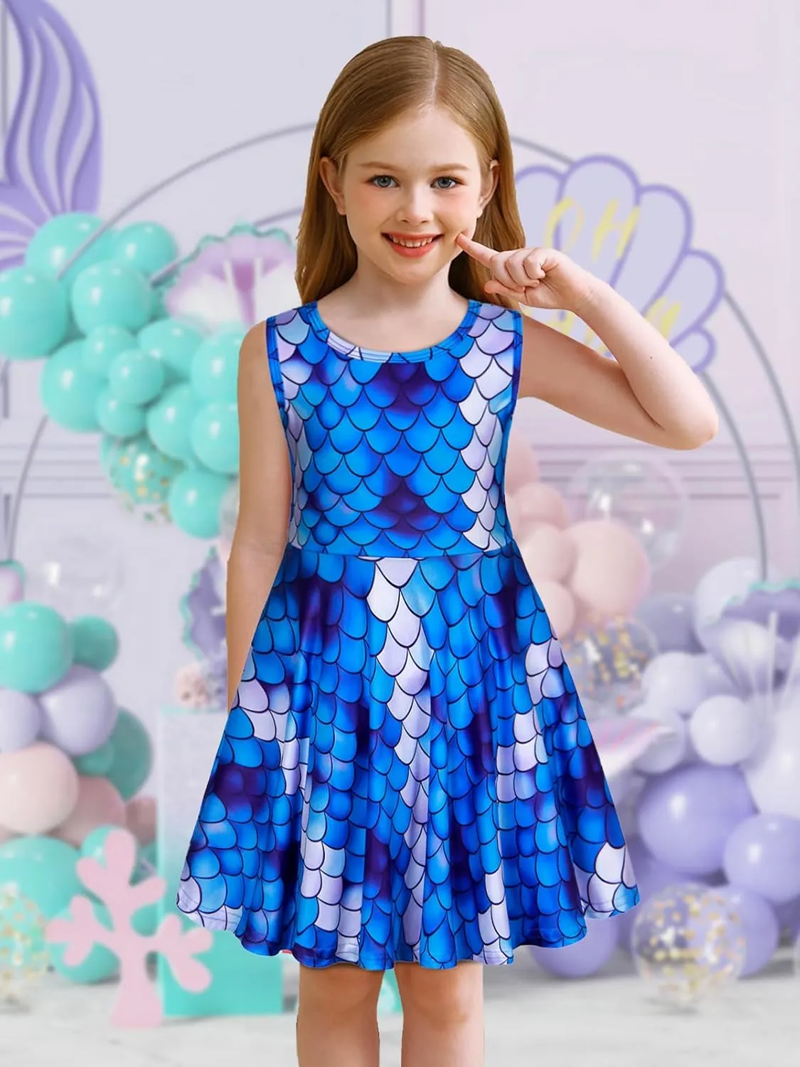 Eledobby Mermaid Dress for Girls Sleeveless Tank Dresses Summer Casual A-Line Swing Sundress Beach Mermaids Outfit