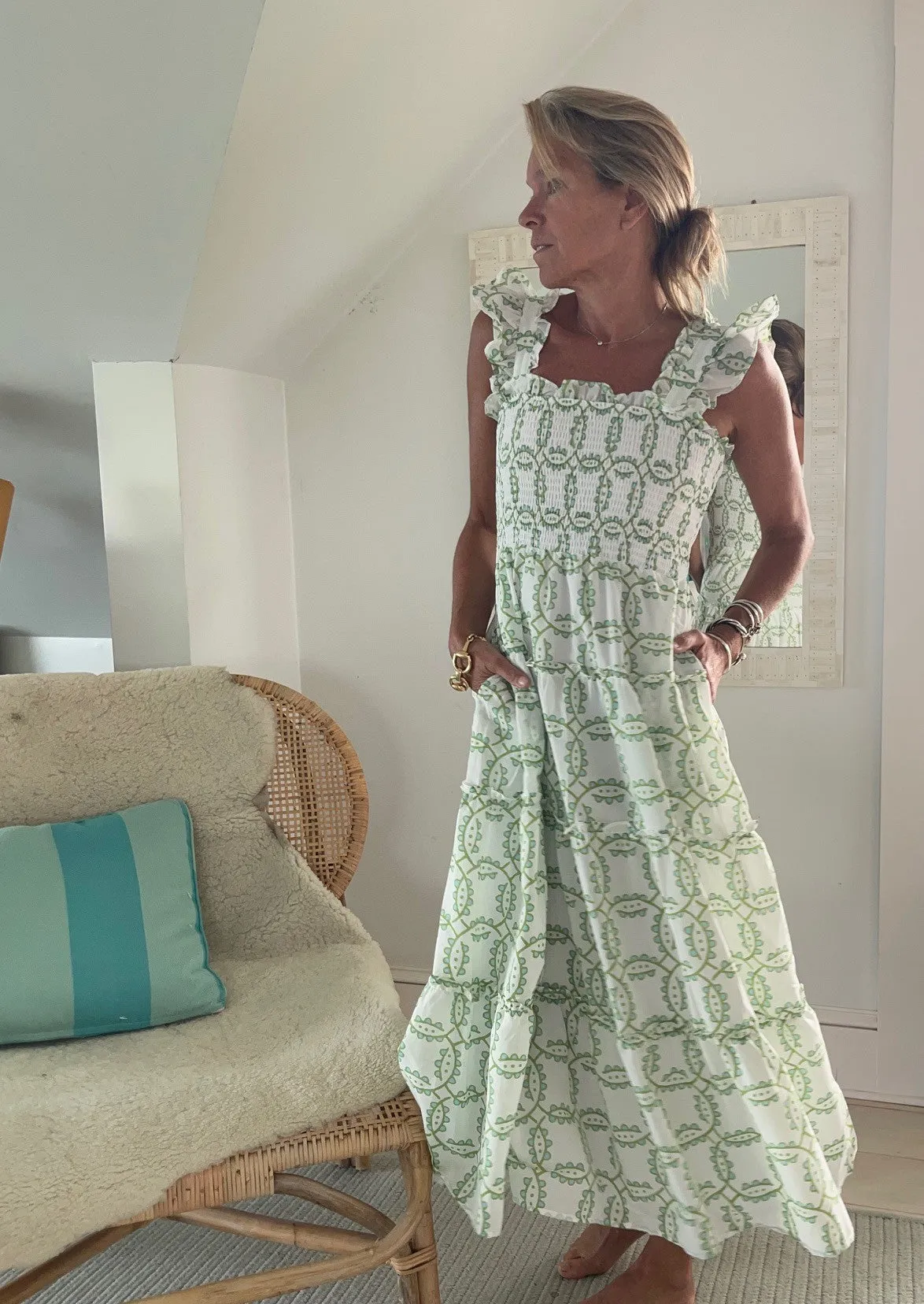 Elizabeth Smocked Ruffle Sleeve Midi Dress