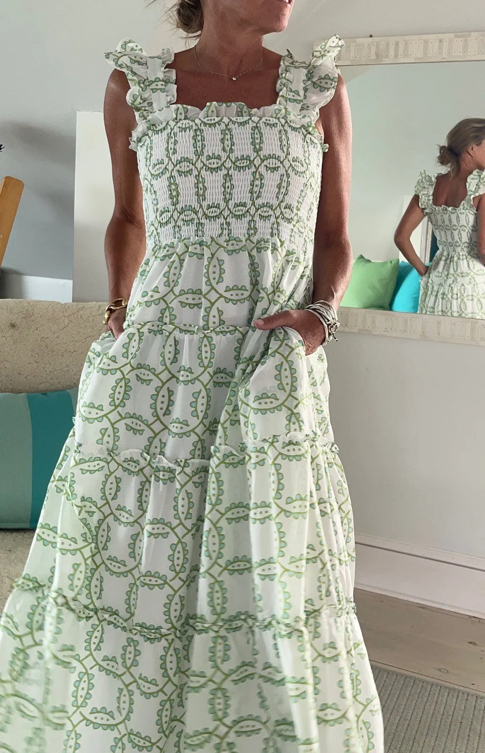 Elizabeth Smocked Ruffle Sleeve Midi Dress