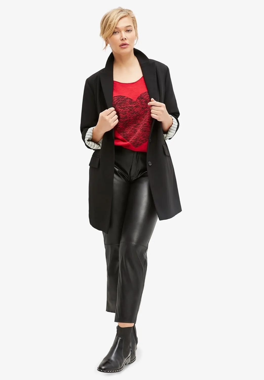 ellos Women's Plus Size Long Boyfriend Blazer Relaxed Fit Jacket Work & Casual