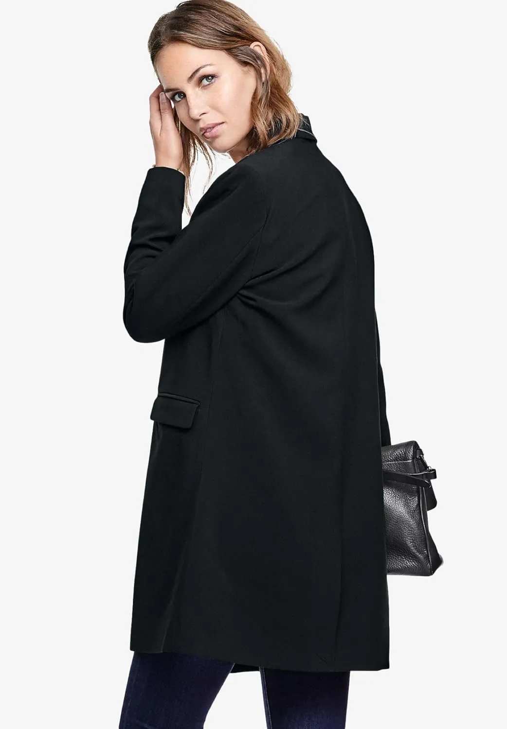 ellos Women's Plus Size Long Boyfriend Blazer Relaxed Fit Jacket Work & Casual