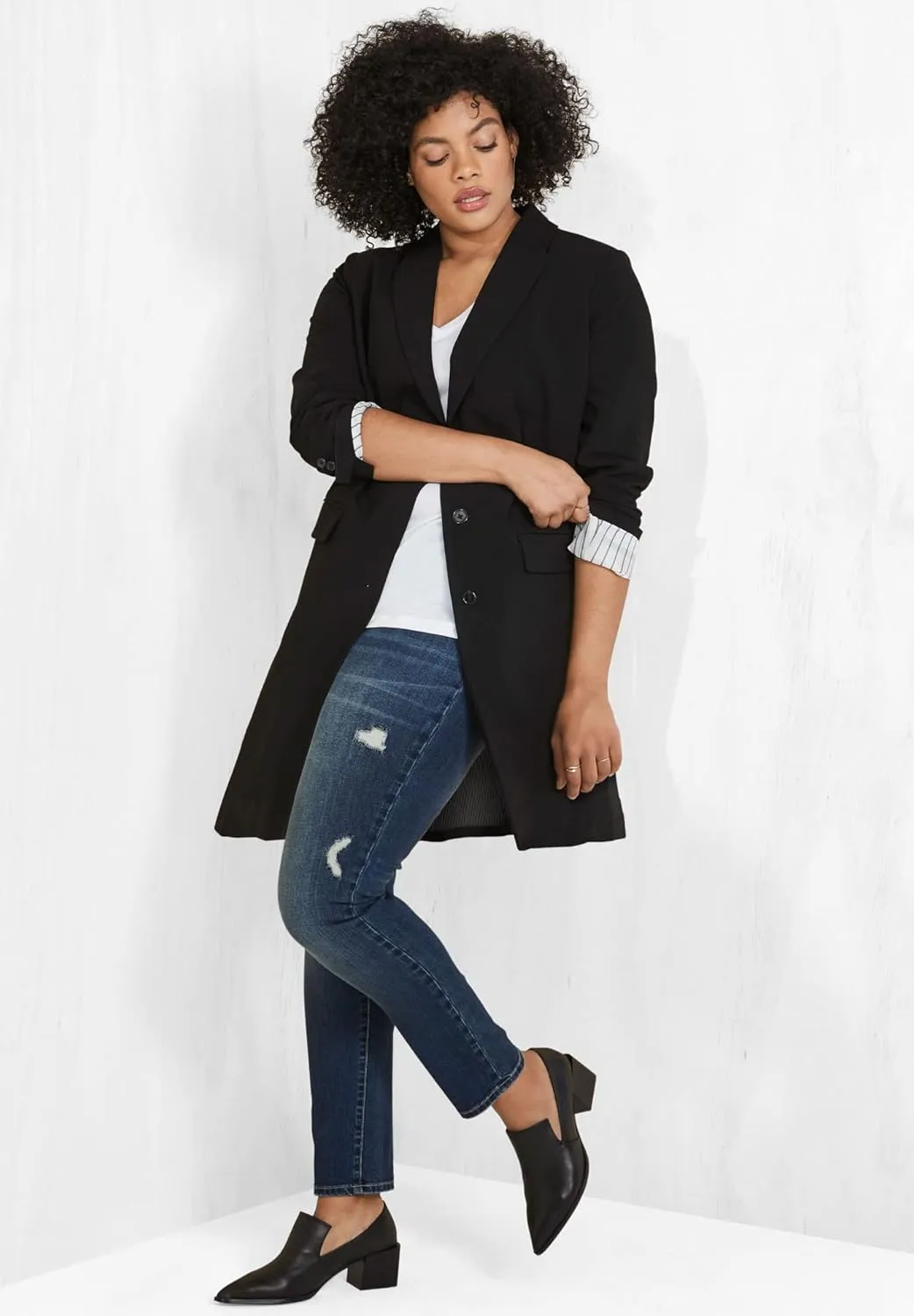 ellos Women's Plus Size Long Boyfriend Blazer Relaxed Fit Jacket Work & Casual