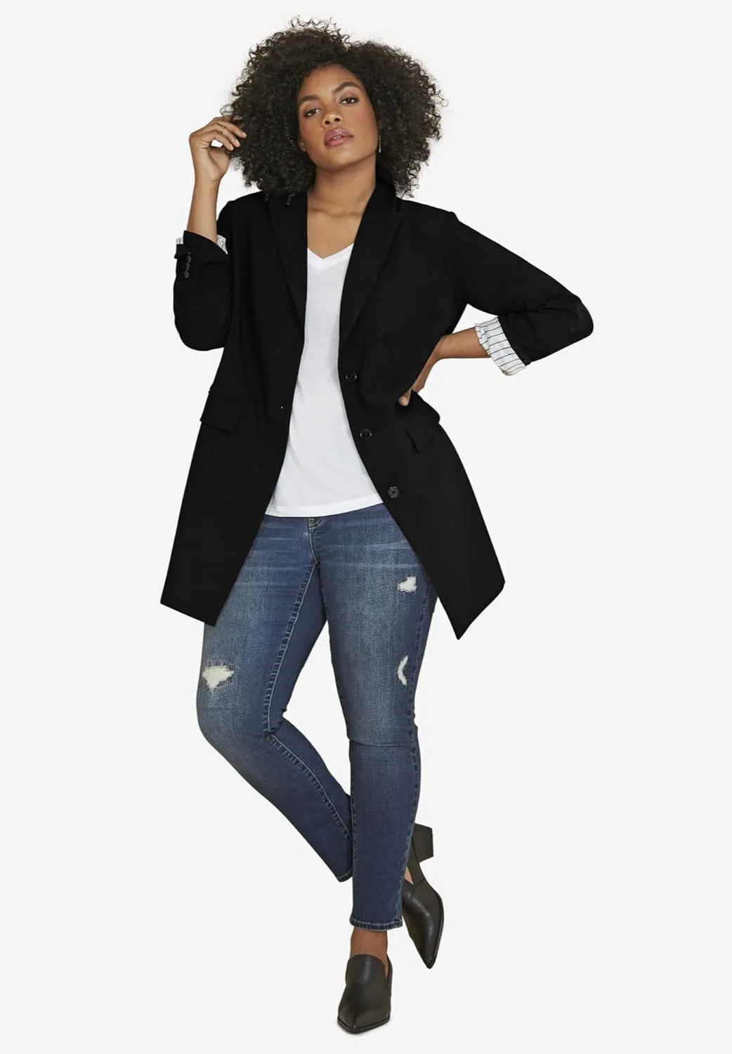 ellos Women's Plus Size Long Boyfriend Blazer Relaxed Fit Jacket Work & Casual
