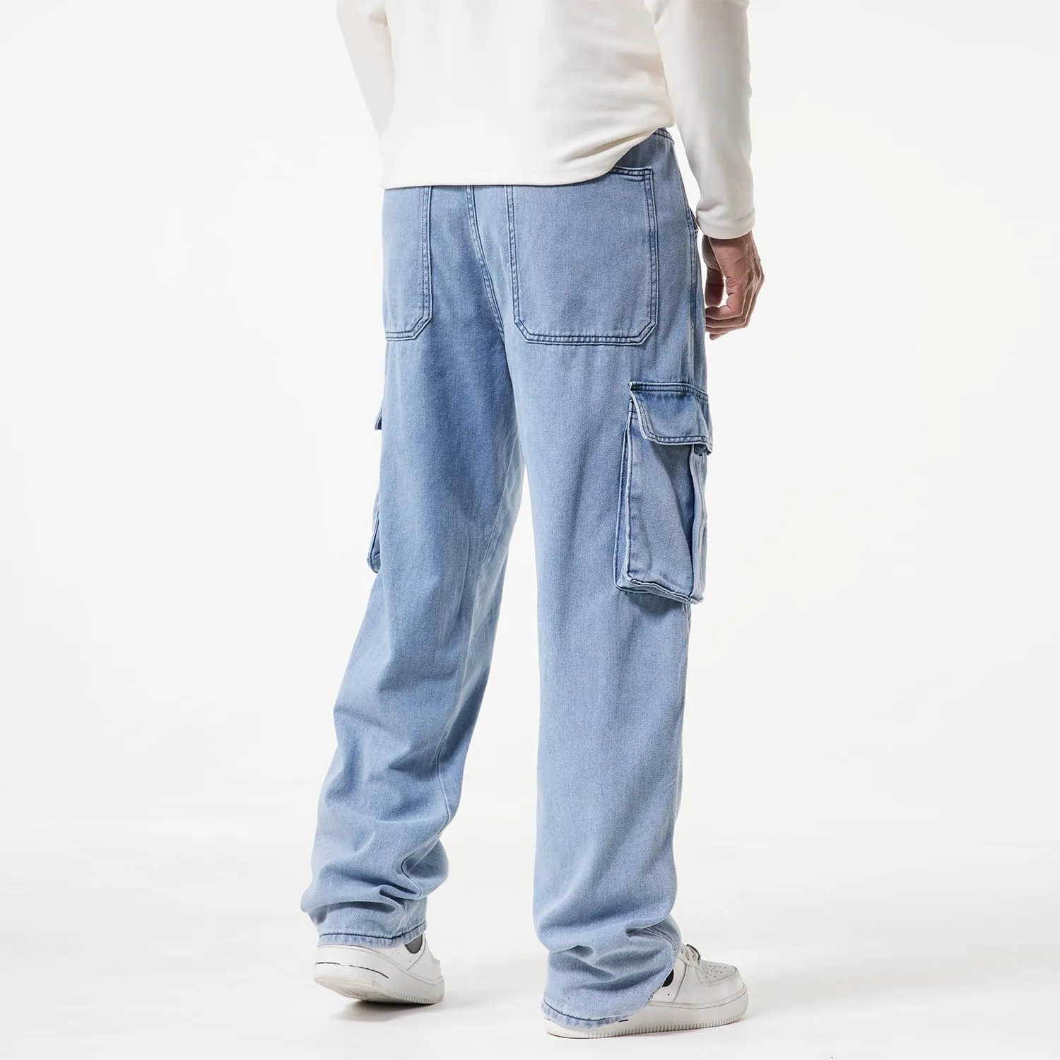 EnllerviiD Men's Baggy Cargo Jeans Straight Relaxed Fit Denim Work Pants Wide Leg Streetwear