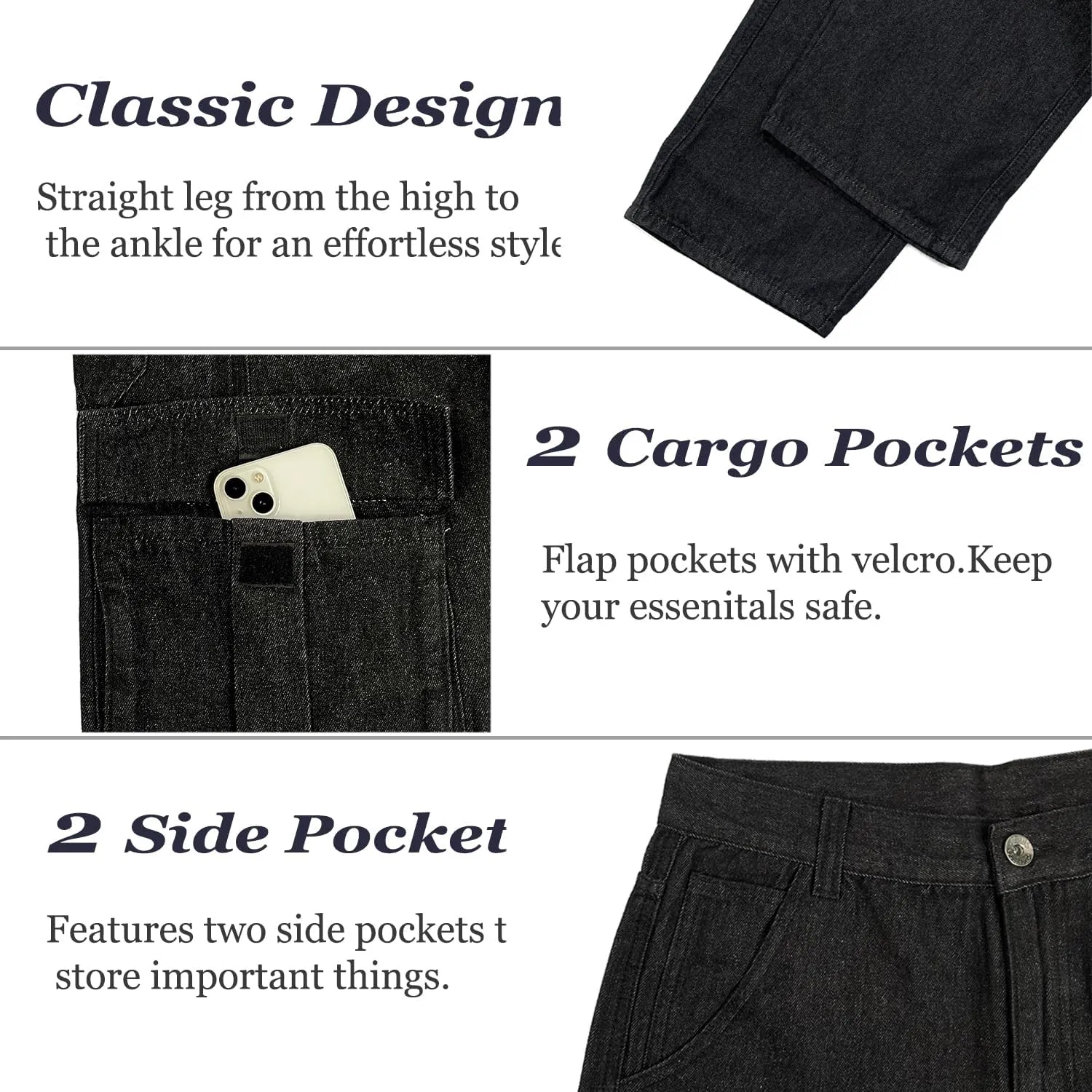 EnllerviiD Men's Baggy Cargo Jeans Straight Relaxed Fit Denim Work Pants Wide Leg Streetwear