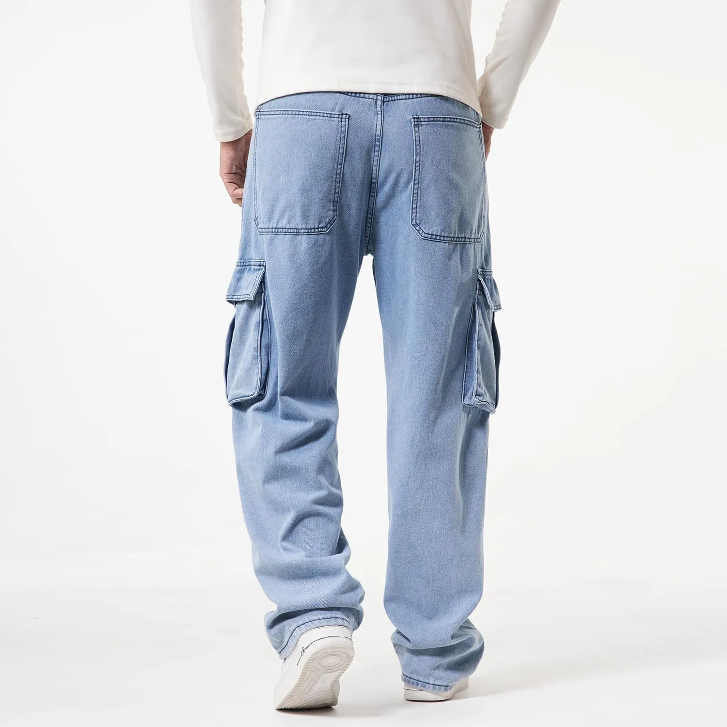 EnllerviiD Men's Baggy Cargo Jeans Straight Relaxed Fit Denim Work Pants Wide Leg Streetwear